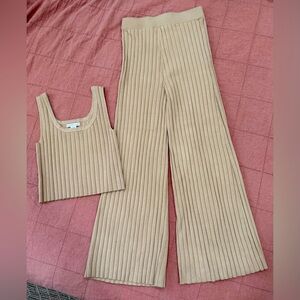 Ribbed Knit Tan Two-Piece Set